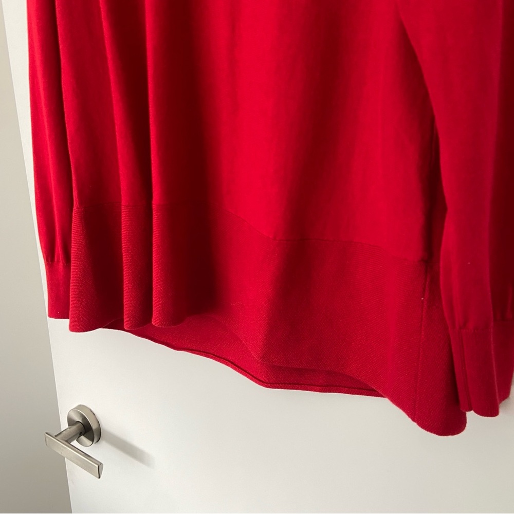 REPEAT BRIGHT RED V-NECK COTTON VISCOSE SWEATER WITH RIBBED CUFF & HEM, 42/L - Picture 5 of 10